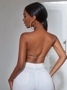 SHEIN SXY Top pañuelo de espalda abierta de color metálico halter - Plateado - Ver 2