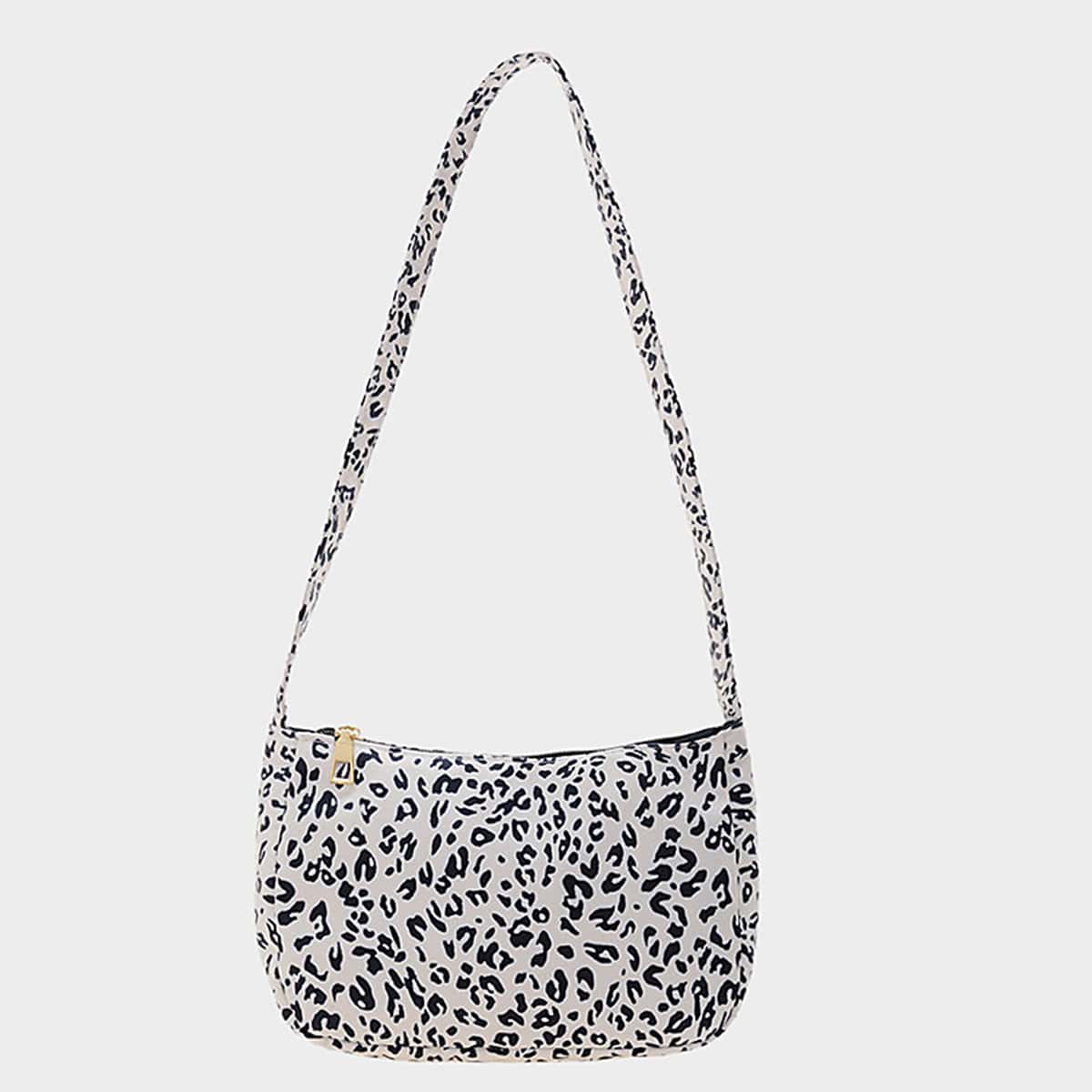 

Leopard Shoulder Bag, Black and white
