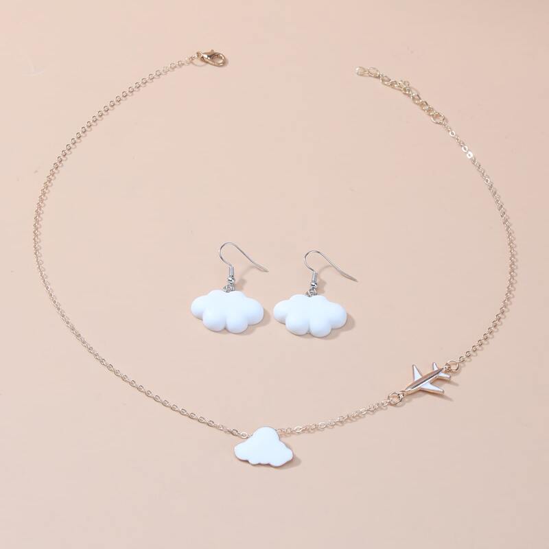 

1pc Cloud Decor Chain Necklace & 2pcs Earrings, Gold