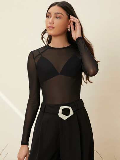 SHEIN BAE Top transparente delgado sin sujetador