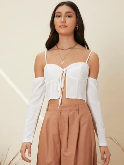 SHEIN Privé Top corto de hombros descubiertos con cordón delantero