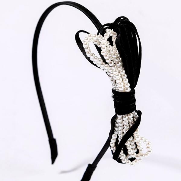 

Faux Pearl Bow Knot Decor Headband, Black