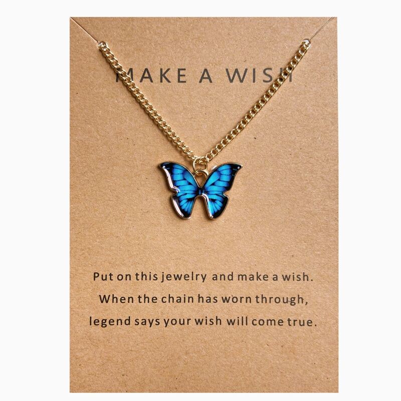 

Butterfly Pendant Chain Necklace, Blue