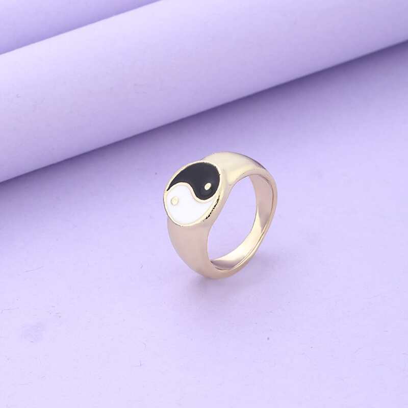 

1pc Yin & Yang Graphic Ring, Black