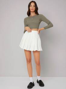 SHEIN Suéter corto con botón medio - Verde militar - Ver 4