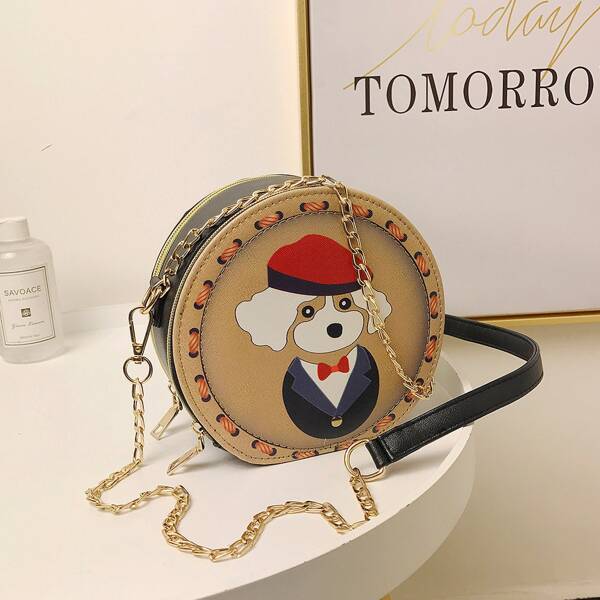 

Cartoon Graphic Chain Circle Bag, Khaki