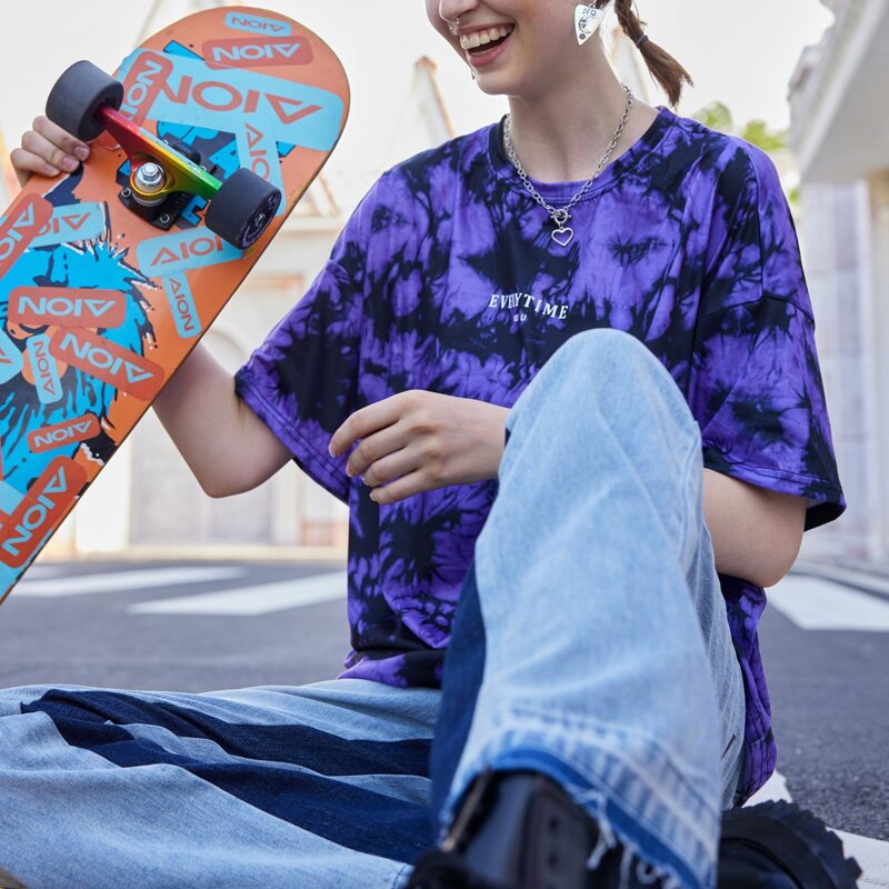 

Drop Shoulder Letter Graphic Tie Dye Tee, Multicolor
