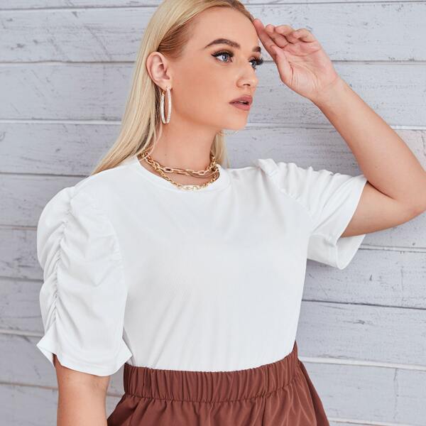 

Plus Solid Puff Sleeve Tee, White