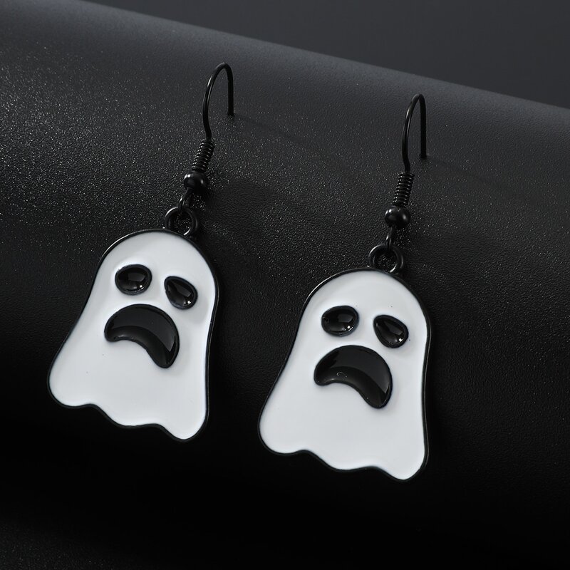 

Cartoon Ghost Design Earrings, Black and white