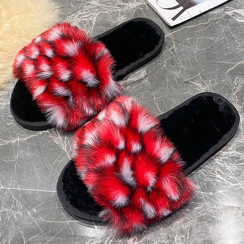 

Colorful Fluffy Bedroom Slippers, Red