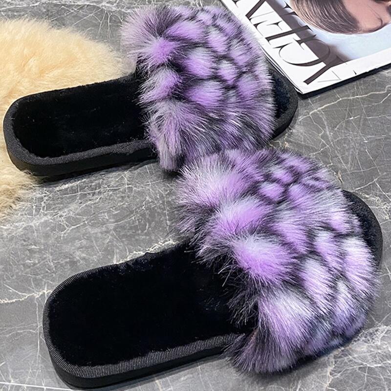 

Colorful Fluffy Bedroom Slippers, Purple