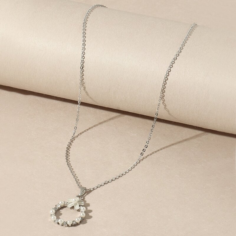 Floral Decor Chain Necklace, Silver