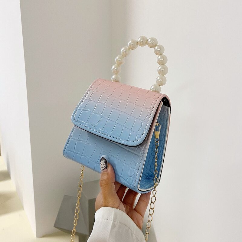 

Mini Croc Embossed Satchel Bag, Blue