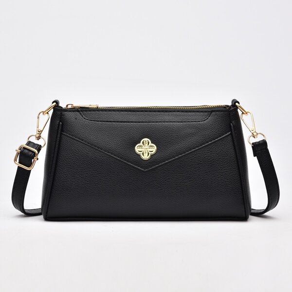 

Minimalist Metal Decor Square Bag, Black