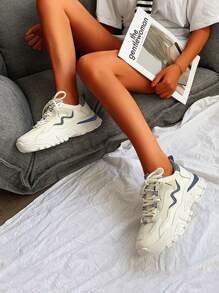 雙色繫帶老爹鞋,女士淺褐色競技鞋 - 米色 - 查看 3