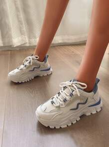 雙色繫帶老爹鞋,女士淺褐色競技鞋 - 米色 - 查看 4