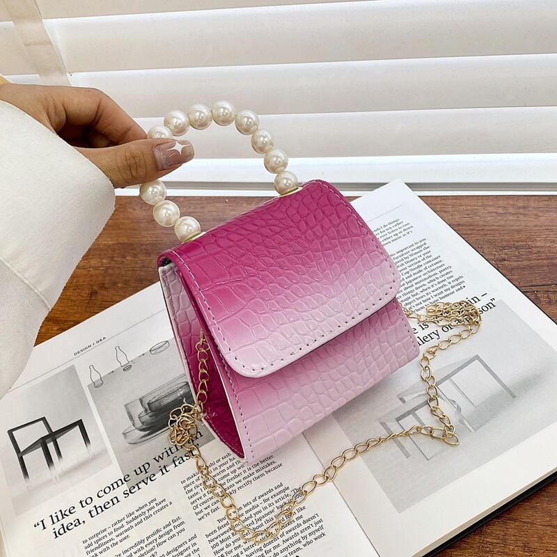 

Mini Croc Embossed Satchel Bag, Hot pink
