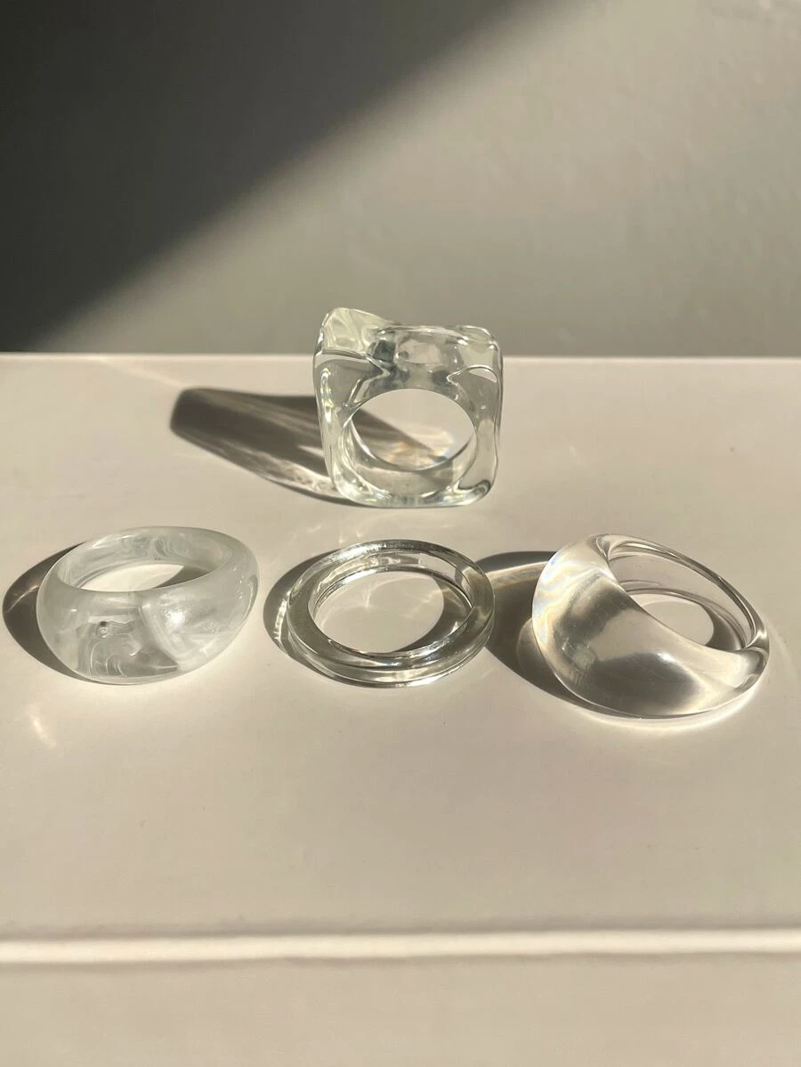 4pcs Resin Clear Ring | SHEIN USA