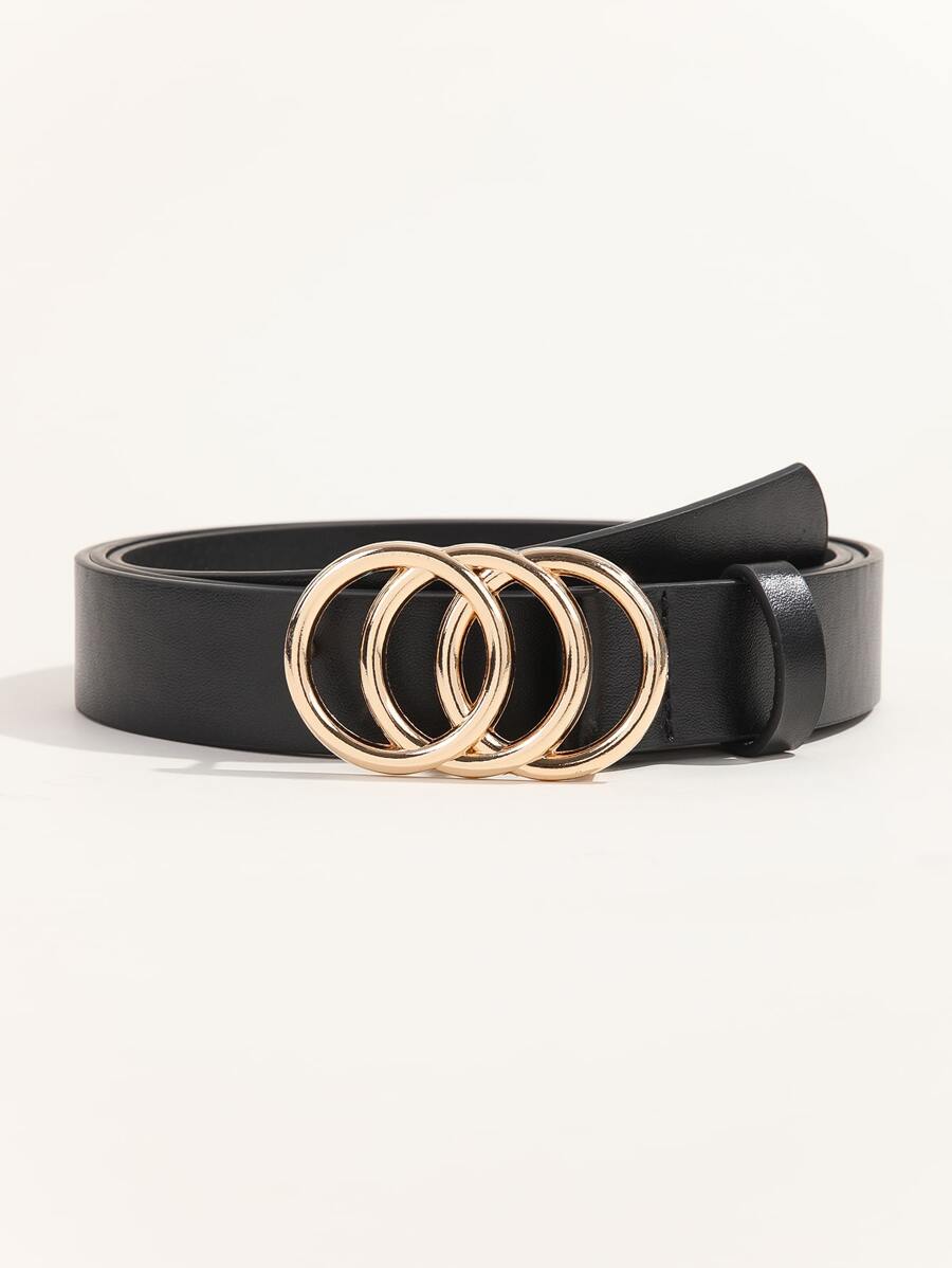 1pc Women's Black Fashionable Metal Buckle Plus Size Belt With Hole Punch For Daily Life Summer, School Fall, Autumn, Halloween - Black - View 1