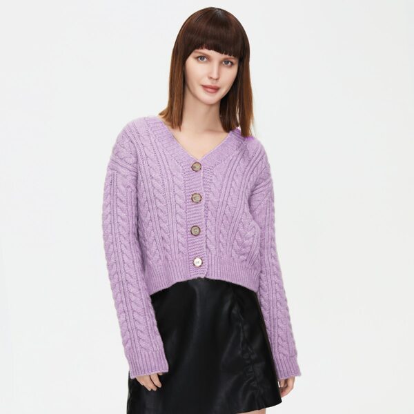 

Single Breasted Cable Knit Cardigan, Lilac purple