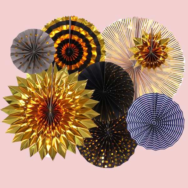 

8pcs Paper Fan Decoration, Multicolor
