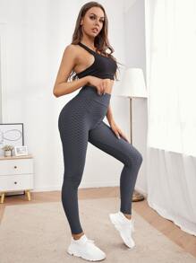 Easithlete Legging thể thao màu trơn - Màu xám đen - Xem 6