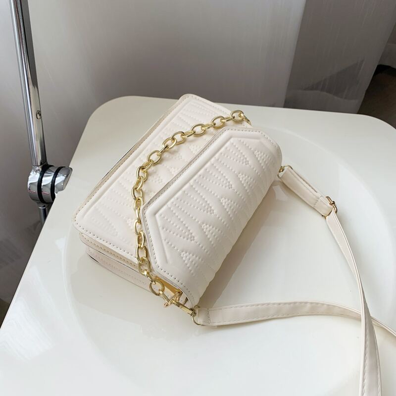 

Quilted Flap Satchel Bag, White