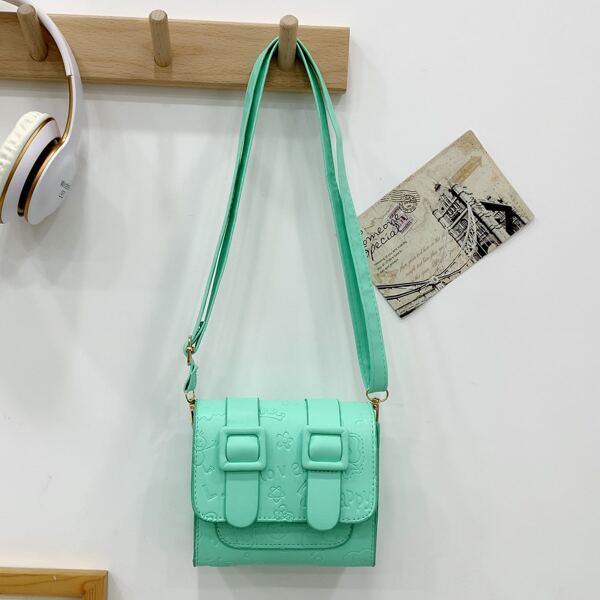 

Cartoon Graphic Flap Crossbody Bag, Green