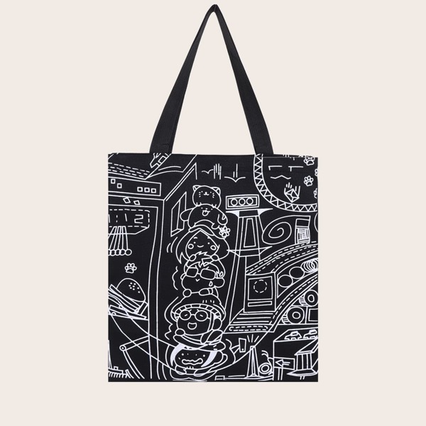 

Cartoon Graphic Shopper Bag, Black and white