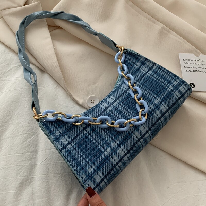 

Plaid Shoulder Bag, Blue
