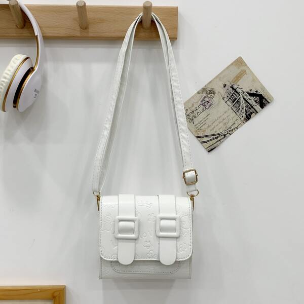 

Cartoon Graphic Flap Crossbody Bag, White