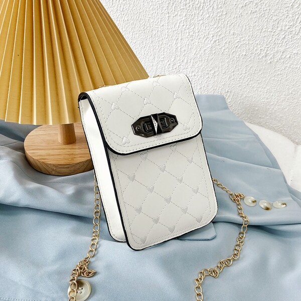 

Heart Embroidery Flap Crossbody Bag, White