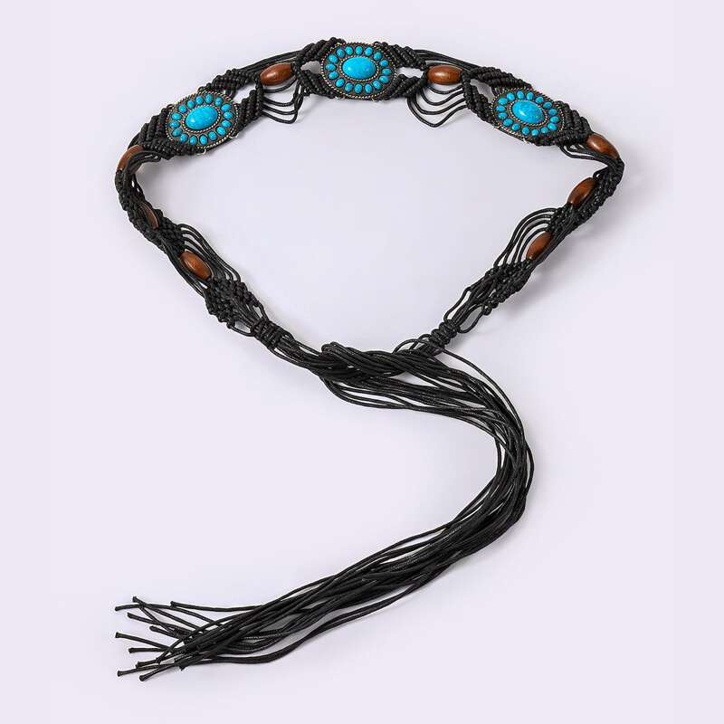 

Stone Decor Rope Belt, Black