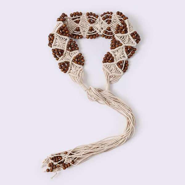 

Bead Decor Rope Belt, Beige