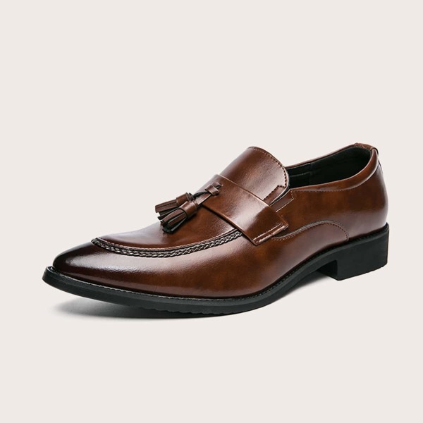 

Men Tassel Decor Point Toe Loafers, Brown