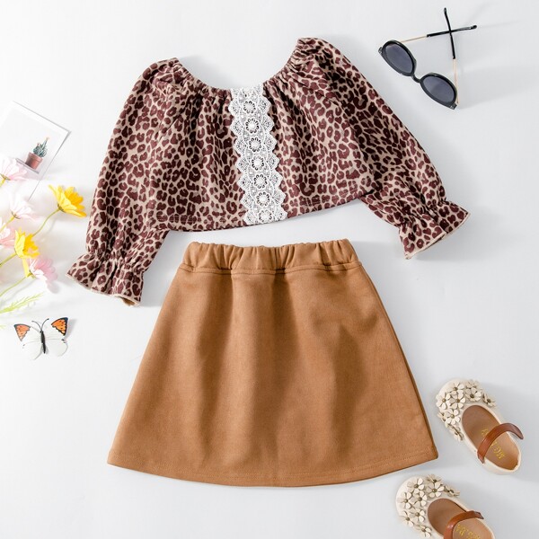 

Toddler Girls Lace Panel Leopard Top & Skirt, Multicolor