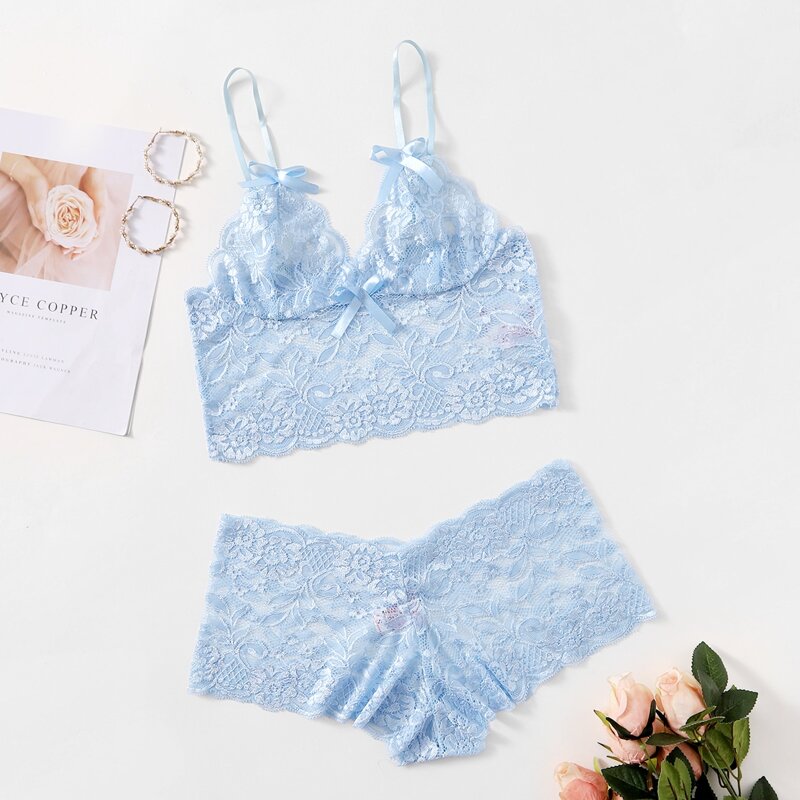 

Floral Lace Lingerie Set, Baby blue