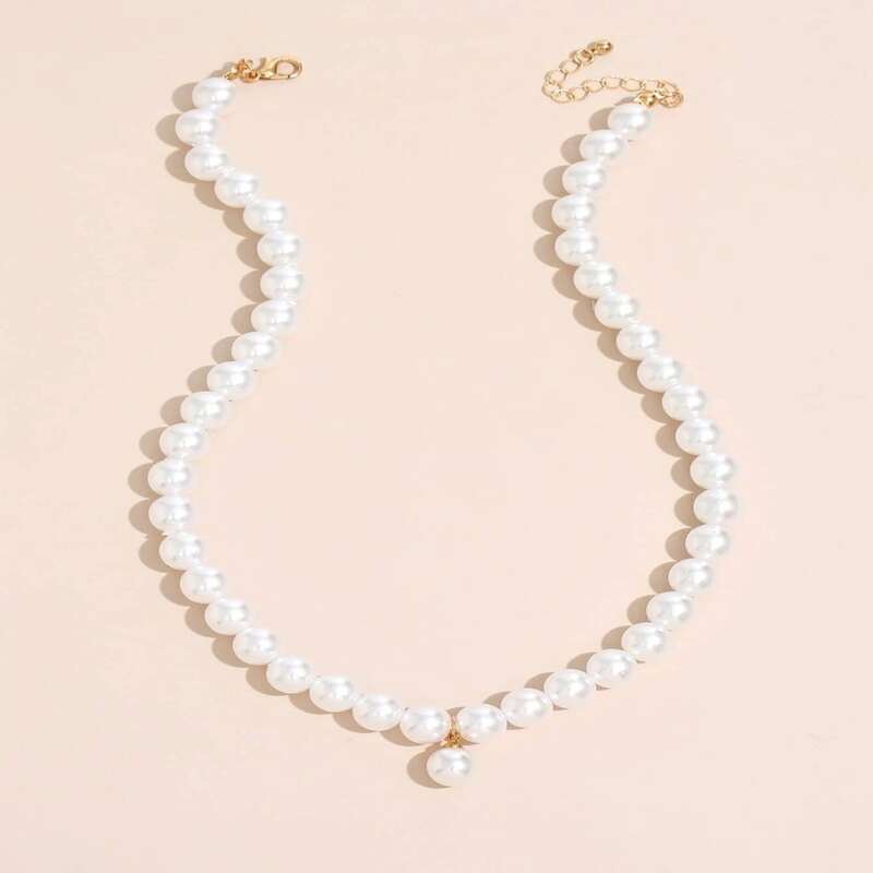 

Faux Pearl Beaded Necklace, Gold