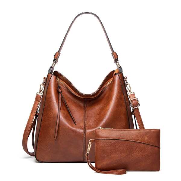 

Minimalist Shoulder Bag With Clutch, Brown