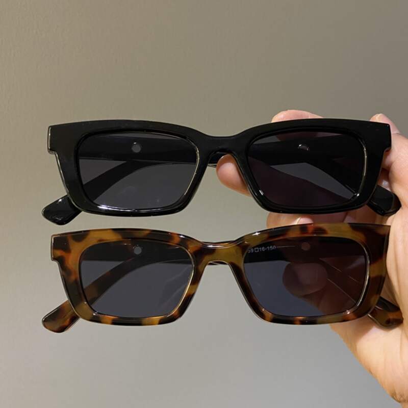 

2pcs Rectangle Frame Sunglasses, Multicolor