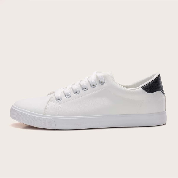 

Men Minimalist Lace-up Front Skate Sneakers, Black and white