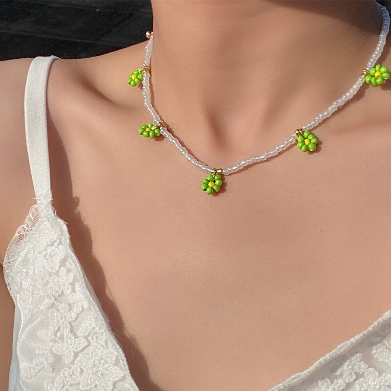 

Floral Beaded Necklace, Green
