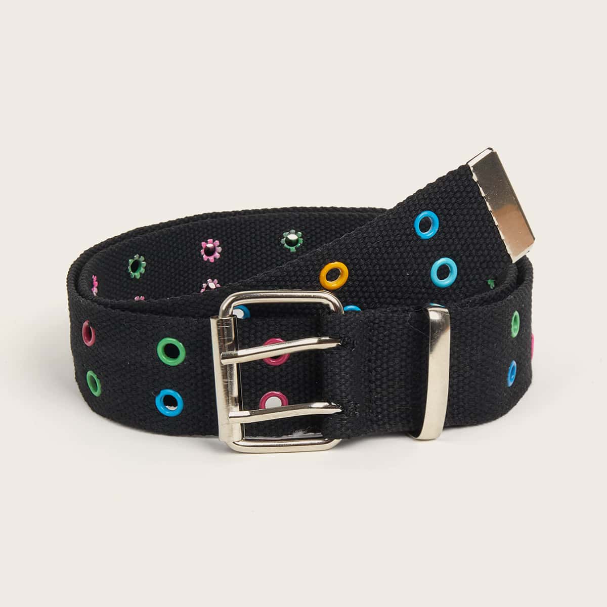 

Eyelet Decor Tape Belt, Black