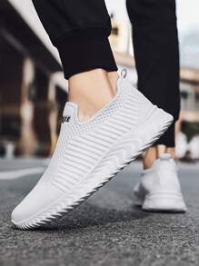 Men Mesh Slip On Sneakers - White - View 1