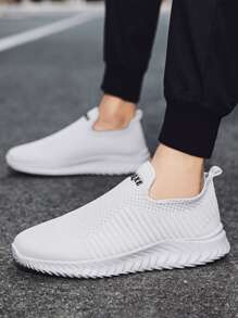 Men Mesh Slip On Sneakers - White - View 2