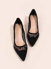 秋冬波点粗跟鞋，女士黑色高跟鞋，优雅 - 黑色 - 查看 7