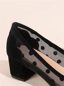 秋冬波点粗跟鞋，女士黑色高跟鞋，优雅 - 黑色 - 查看 8