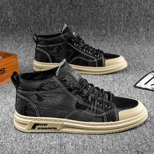 

Men Letter Graphic High Top Canvas Shoes, Black