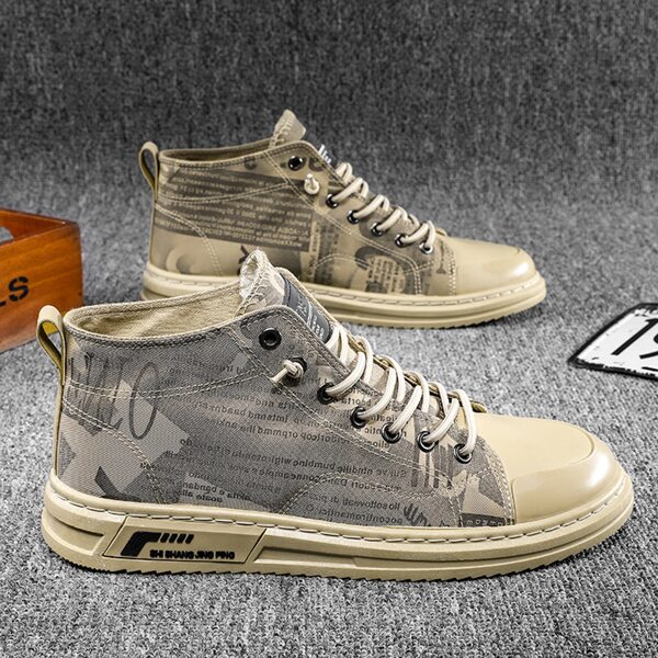 

Men Letter Graphic High Top Canvas Shoes, Khaki