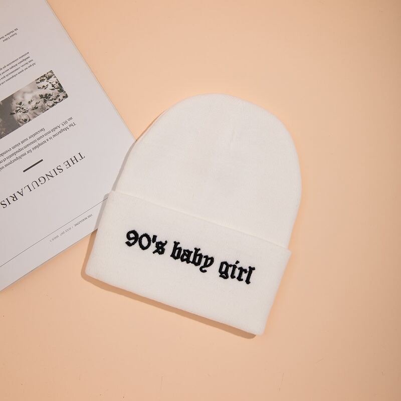 

Letter Graphic Embroidery Knit Hat, White